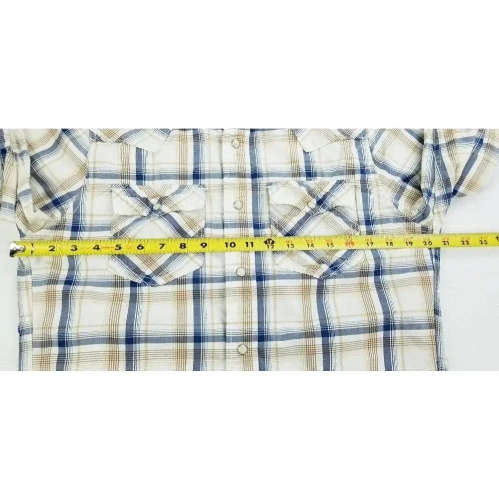Ruehl No. 925 Size Medium Men's Vanilla Tan Gray Plaid Western Pearl Snap Shirt - Picture 3 of 10